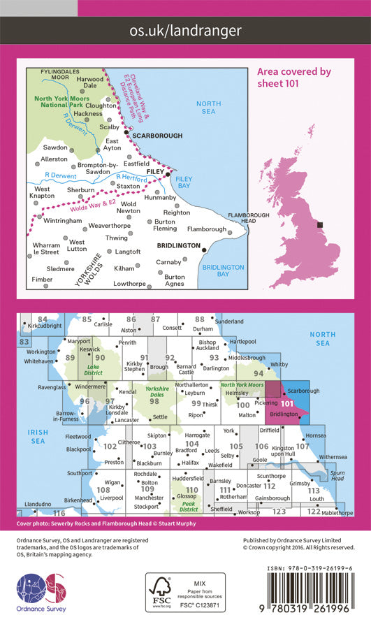 Carte topographique n° 101 - Scarborough (Grande Bretagne) | Ordnance Survey - Landranger carte pliée Ordnance Survey Papier 