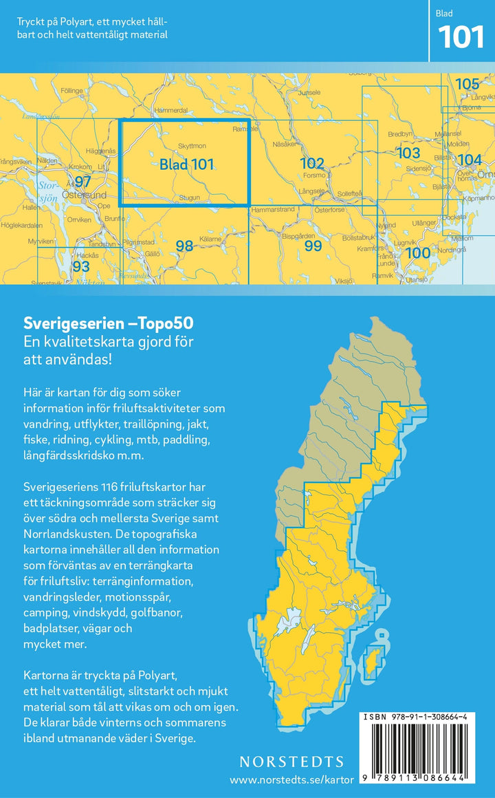 Carte topographique n° 101 - Stugun (Suède) | Norstedts - Sverigeserien carte pliée Norstedts 