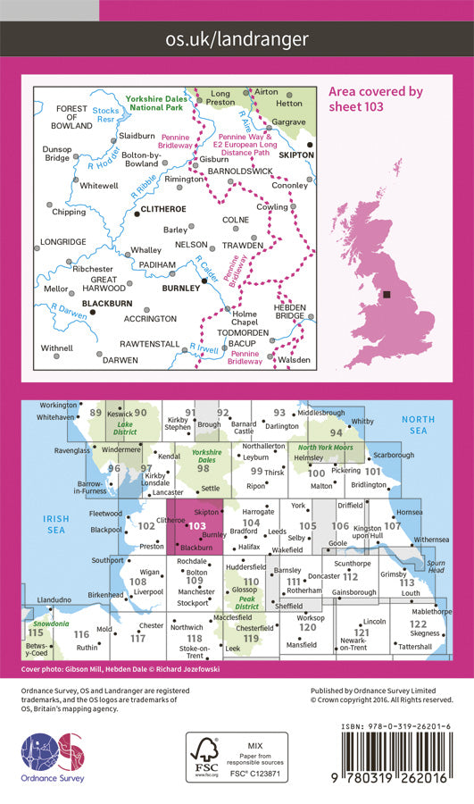 Carte topographique n° 103 - Blackburn, Burnley (Grande Bretagne) | Ordnance Survey - Landranger carte pliée Ordnance Survey Papier 