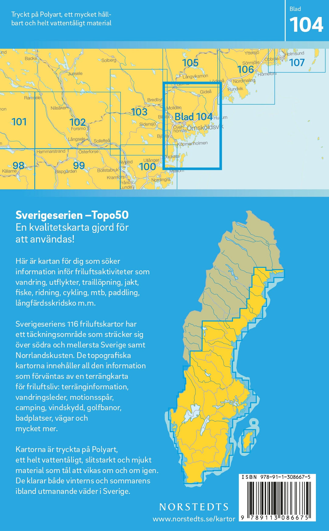 Carte topographique n° 104 - Örnsköldsvik (Suède) | Norstedts - Sverigeserien carte pliée Norstedts 