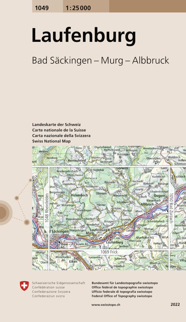 Carte topographique n° 1049 - Laufenburg (Suisse) | Swisstopo - 1/25 000 carte pliée Swisstopo 