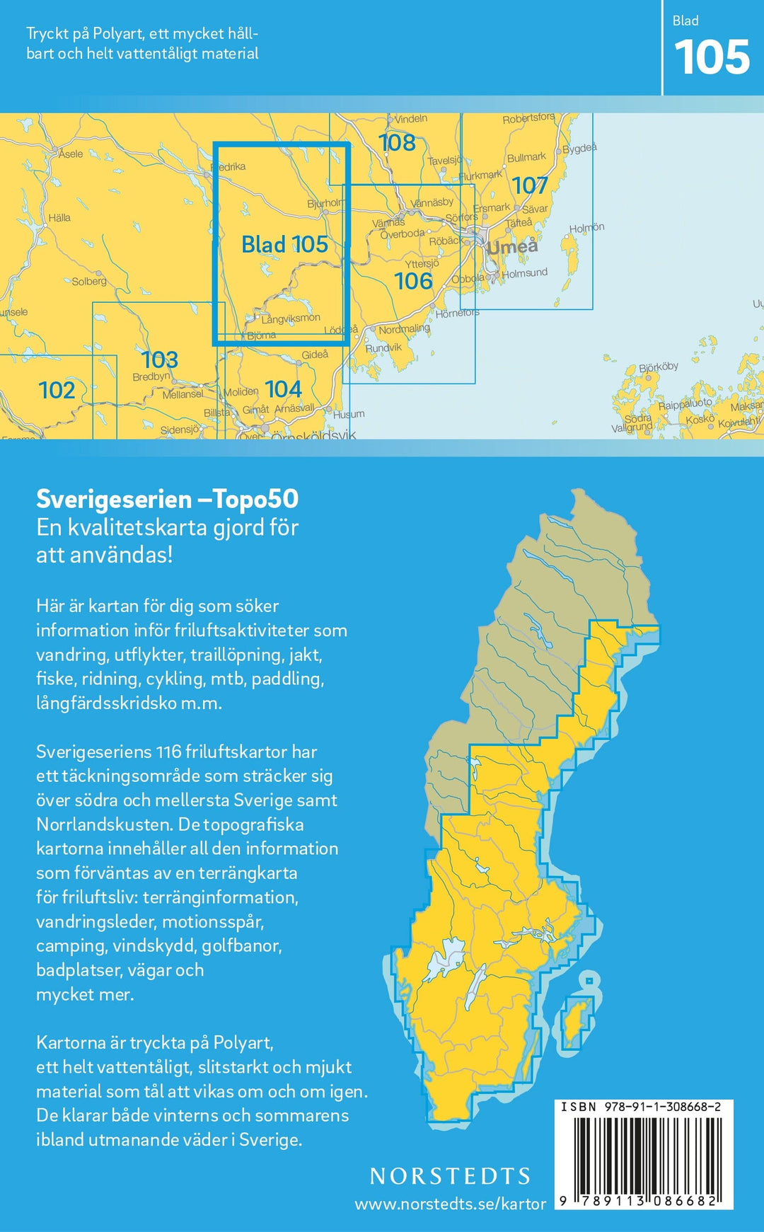 Carte topographique n° 105 - Bjurholm (Suède) | Norstedts - Sverigeserien carte pliée Norstedts 