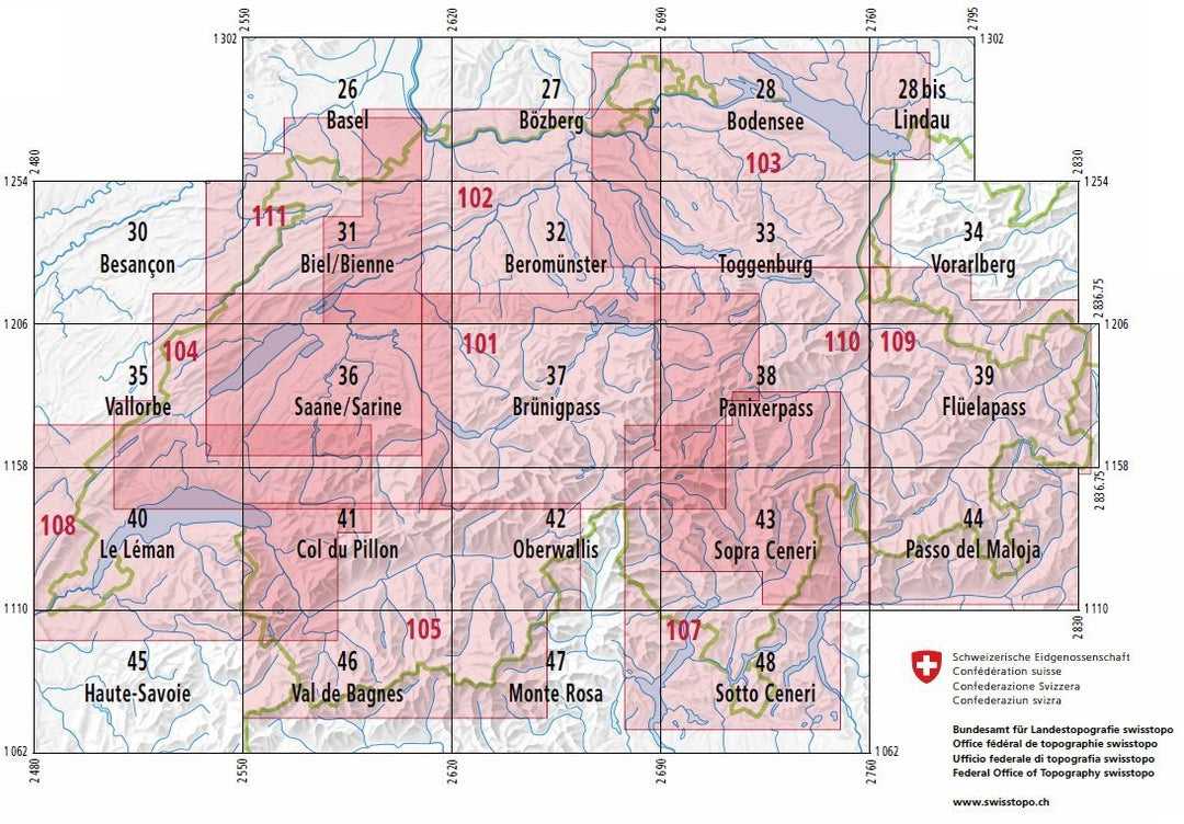Carte topographique n° 105 - Valais, Wallis (Suisse) | Swisstopo - 1/100 000 carte pliée Swisstopo 