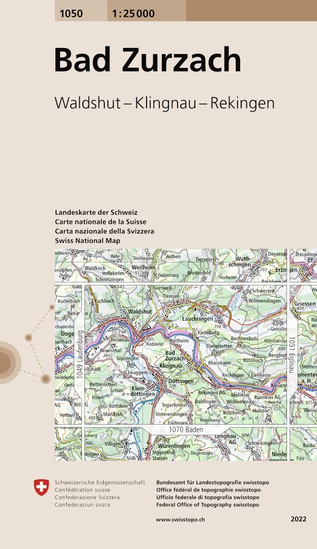 Carte topographique n° 1050 - Zurzach (Suisse) | Swisstopo - 1/25 000 carte pliée Swisstopo 