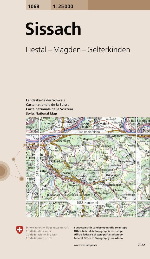 Carte topographique n° 1068 - Sissach (Suisse) | Swisstopo - 1/25 000 carte pliée Swisstopo 
