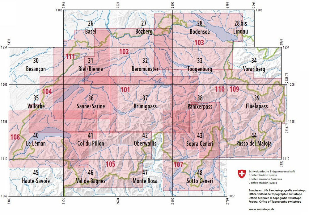 Carte topographique n° 107 - Ticino, Tessin (Suisse) | Swisstopo - 1/100 000 carte pliée Swisstopo 