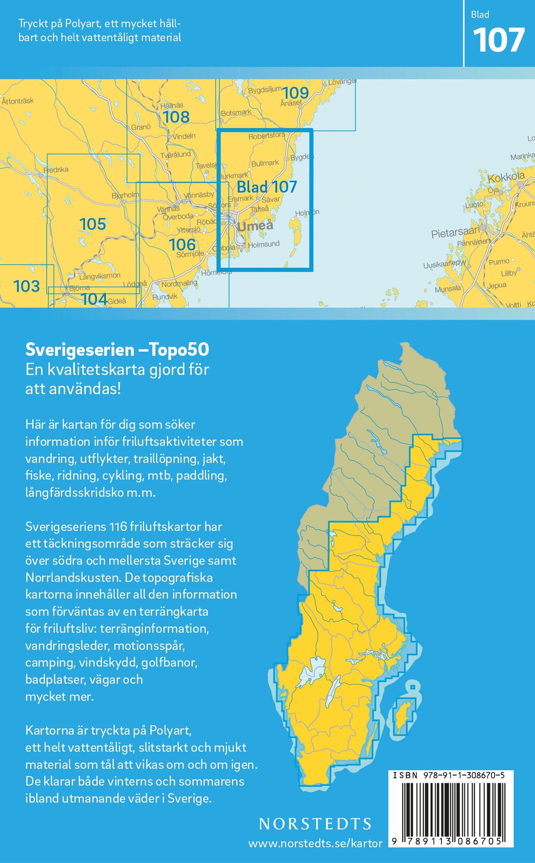 Carte topographique n° 107 - Umeå (Suède) | Norstedts - Sverigeserien carte pliée Norstedts 