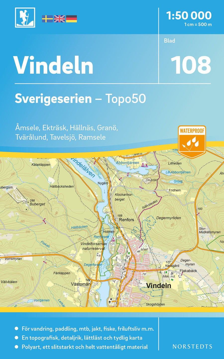 Carte topographique n° 108 - Vindeln (Suède) | Norstedts - Sverigeserien carte pliée Norstedts 