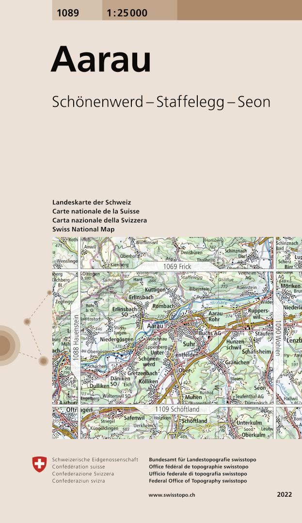 Carte topographique n° 1089 - Aarau (Suisse) | Swisstopo - 1/25 000 carte pliée Swisstopo 