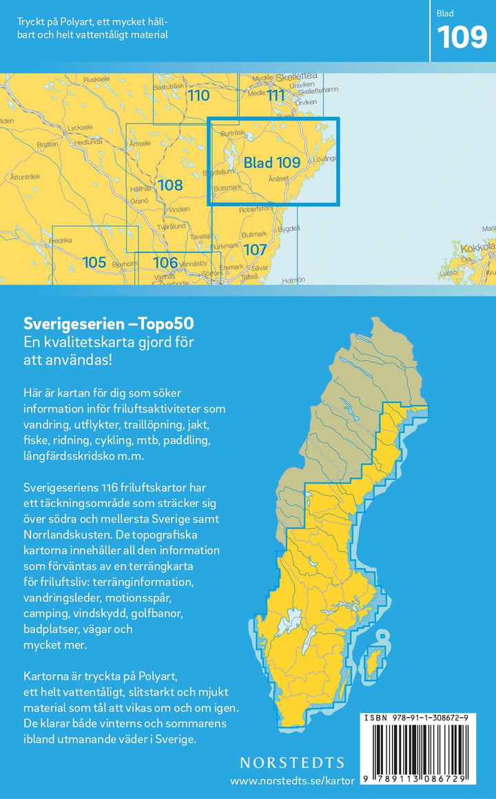 Carte topographique n° 109 - Burträsk (Suède) | Norstedts - Sverigeserien carte pliée Norstedts 