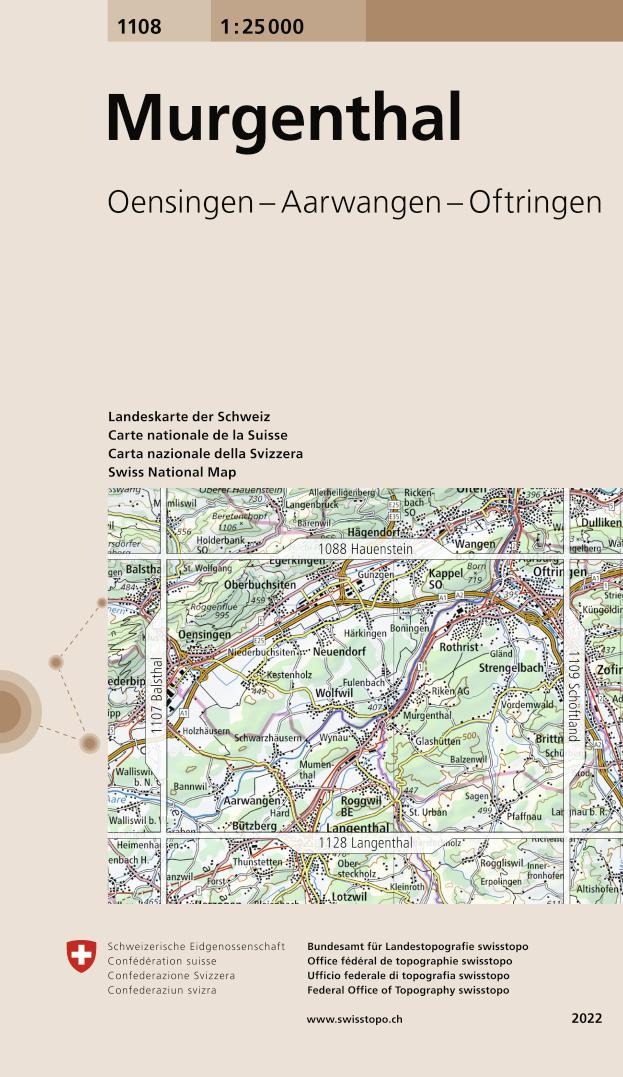 Carte topographique n° 1108 - Murgenthal (Suisse) | Swisstopo - 1/25 000 carte pliée Swisstopo 