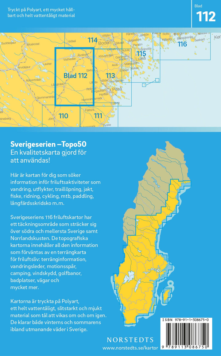 Carte topographique n° 112 - Älvsbyn (Suède) | Norstedts - Sverigeserien carte pliée Norstedts 