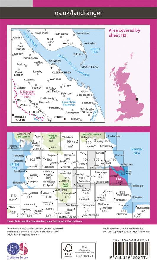Carte topographique n° 113 - Grimsby (Grande Bretagne) | Ordnance Survey - Landranger carte pliée Ordnance Survey Papier 