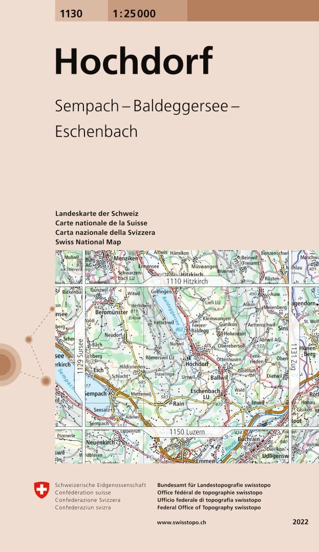 Carte topographique n° 1130 - Hochdorf (Suisse) | Swisstopo - 1/25 000 carte pliée Swisstopo 