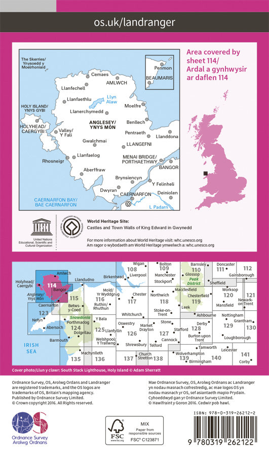 Carte topographique n° 114 - Anglesey, Ynys Môn (Grande Bretagne) | Ordnance Survey - Landranger carte pliée Ordnance Survey Papier 