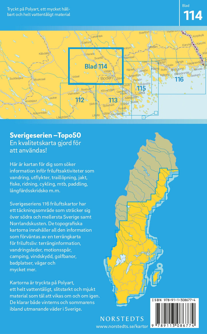 Carte topographique n° 114 - Boden (Suède) | Norstedts - Sverigeserien carte pliée Norstedts 