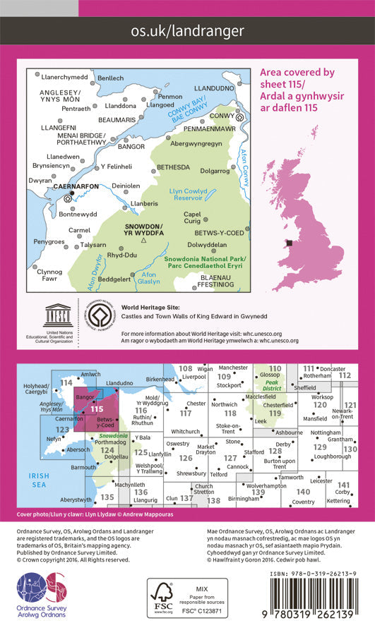 Carte topographique n° 115 - Snowdon, Yr Wyddfa (Grande Bretagne) | Ordnance Survey - Landranger carte pliée Ordnance Survey Papier 