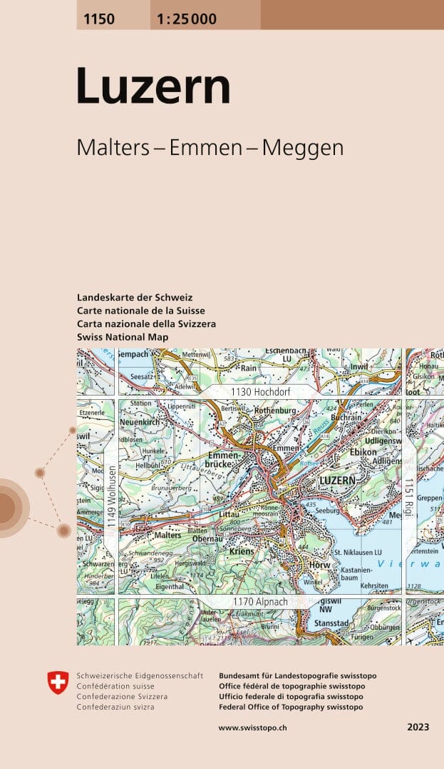 Carte topographique n° 1150 - Luzern (Suisse) | Swisstopo - 1/25 000 carte pliée Swisstopo 