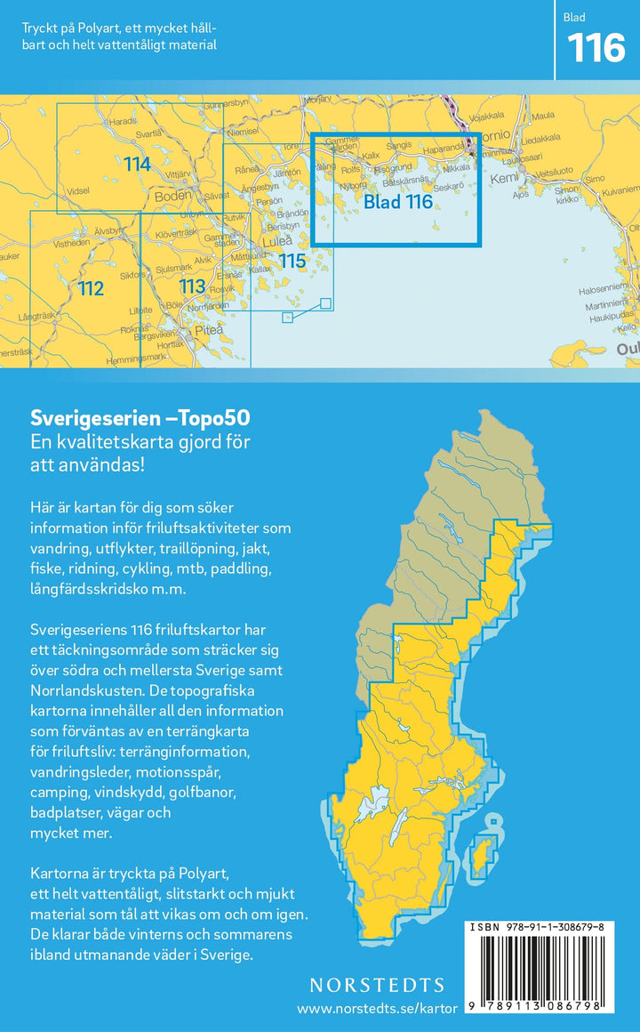 Carte topographique n° 116 - Kalix (Suède) | Norstedts - Sverigeserien carte pliée Norstedts 