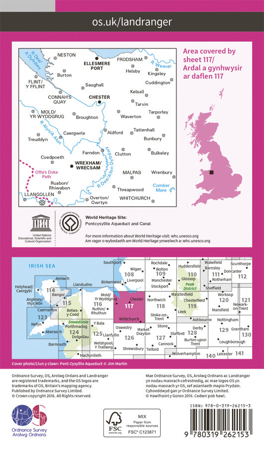 Carte topographique n° 117 - Chester, Wrexham (Grande Bretagne) | Ordnance Survey - Landranger carte pliée Ordnance Survey Papier 