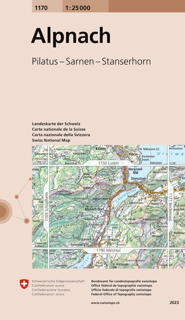 Carte topographique n° 1170 - Alpnach (Suisse) | Swisstopo - 1/25 000 carte pliée Swisstopo 