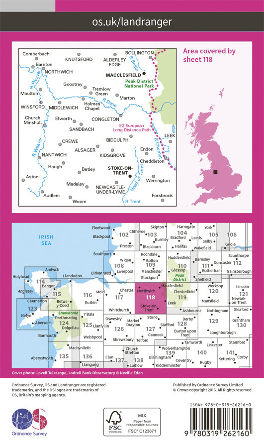 Carte topographique n° 118 - Stoke-on-Trent, Macclesfield (Grande Bretagne) | Ordnance Survey - Landranger carte pliée Ordnance Survey Papier 