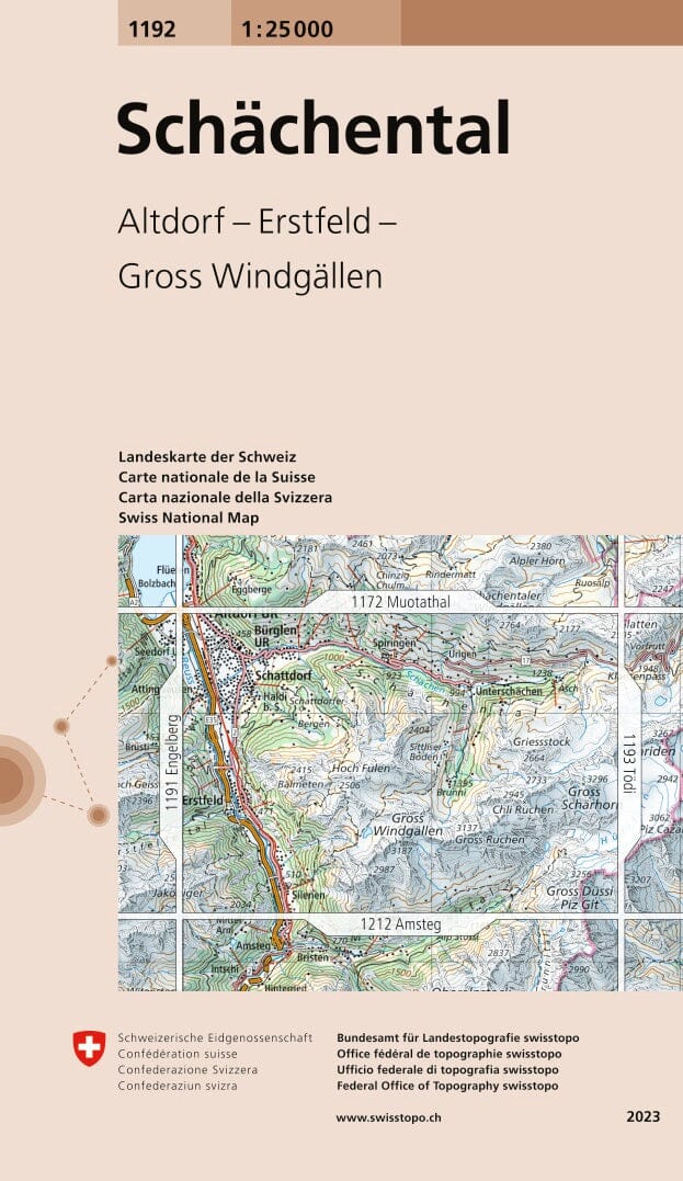 Carte topographique n° 1192 - Schächental (Suisse) | Swisstopo - 1/25 000 carte pliée Swisstopo 