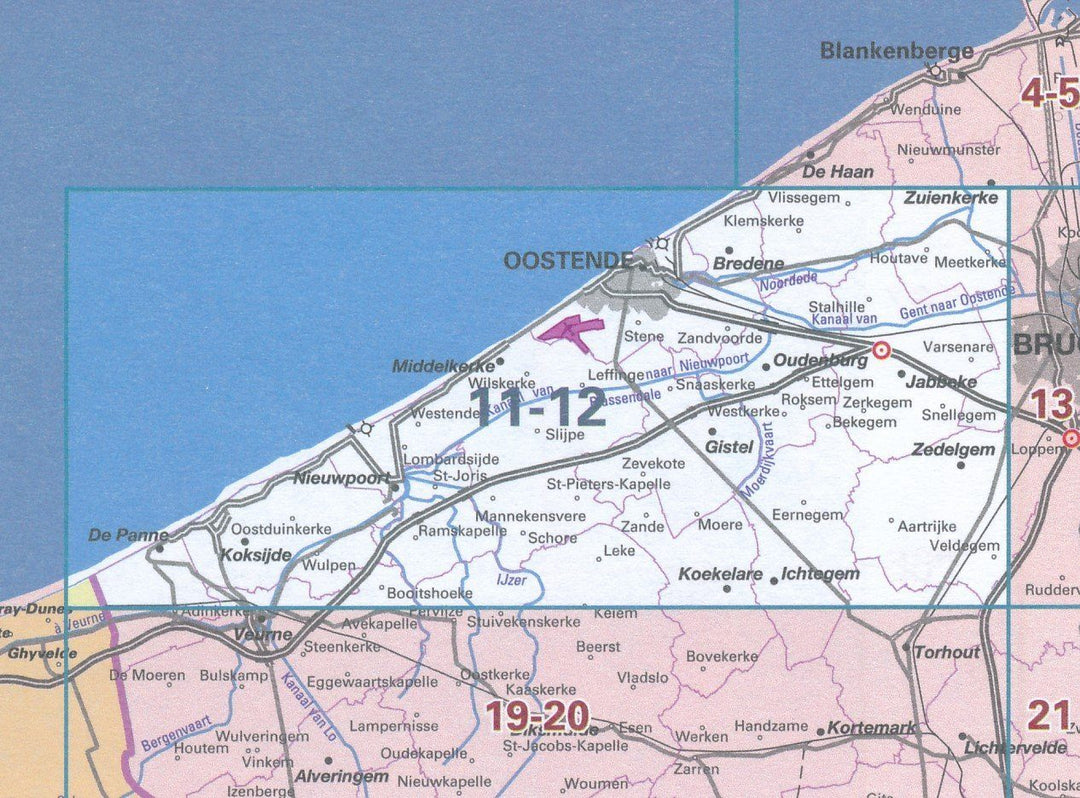 Carte topographique n° 12-11 - Oostende (Belgique) | NGI - 1/50 000 carte pliée IGN Belgique 