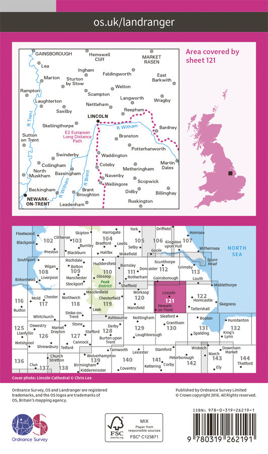 Carte topographique n° 121 - Lincoln, Newark-on-Trent (Grande Bretagne) | Ordnance Survey - Landranger carte pliée Ordnance Survey Papier 