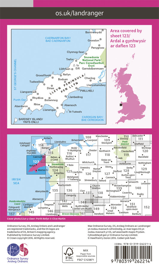 Carte topographique n° 123 - Lleyn Peninsula (Grande Bretagne) | Ordnance Survey - Landranger carte pliée Ordnance Survey Papier 