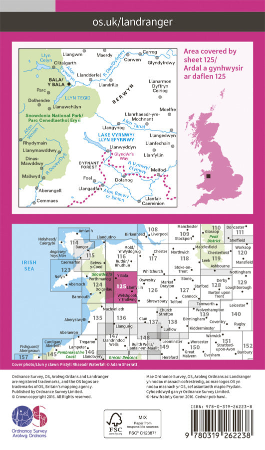Carte topographique n° 125 - Bala, Lake Vyrnwy (Grande Bretagne) | Ordnance Survey - Landranger carte pliée Ordnance Survey Papier 