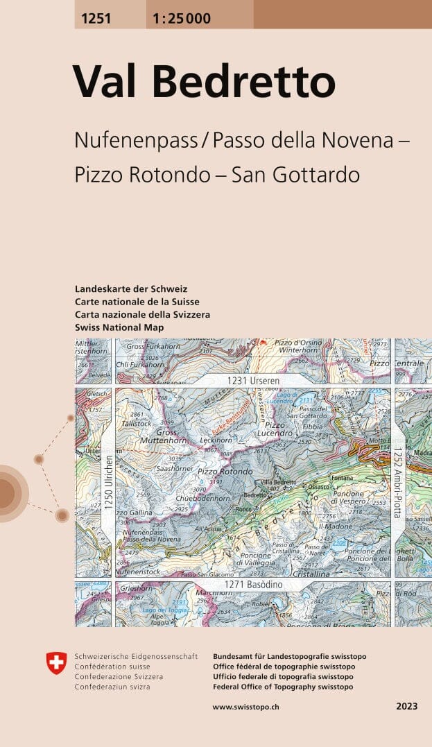 Carte topographique n° 1251 - Val Bedretto (Suisse) | Swisstopo - 1/25 000 carte pliée Swisstopo 