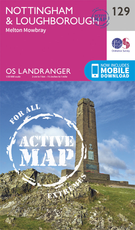 Carte topographique n° 129 - Nottingham, Loughborough (Grande Bretagne) | Ordnance Survey - Landranger carte pliée Ordnance Survey Plastifiée 