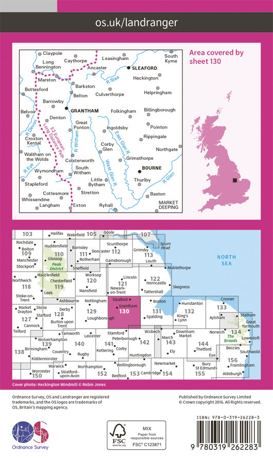 Carte topographique n° 130 - Grantham (Grande Bretagne) | Ordnance Survey - Landranger carte pliée Ordnance Survey Papier 