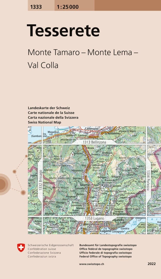 Carte topographique n° 1333 - Tesserete (Suisse) | Swisstopo - 1/25 000 carte pliée Swisstopo 