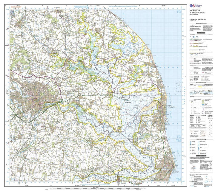 Carte topographique n° 134 - Norwich, The Broads (Grande Bretagne) | Ordnance Survey - Landranger carte pliée Ordnance Survey 