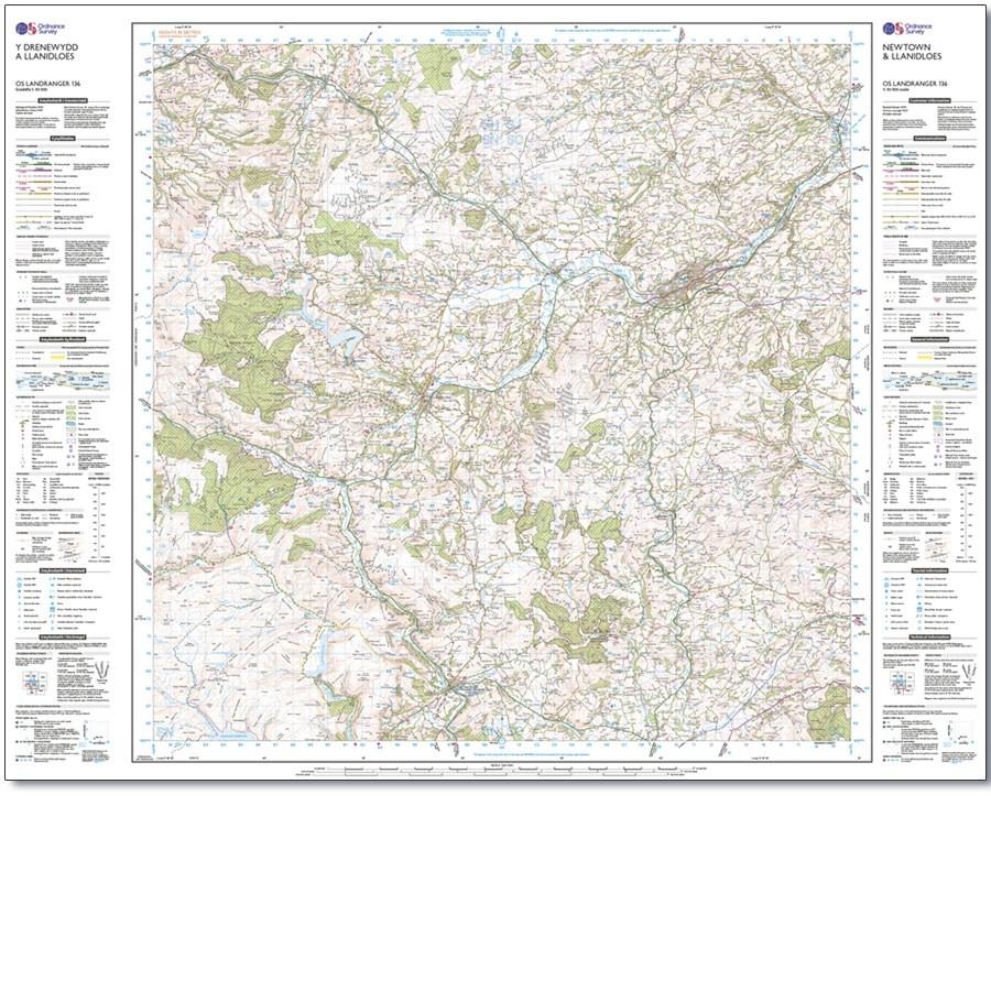 Carte topographique n° 136 - Newtown /Lllanidloes (Grande Bretagne) | Ordnance Survey - Landranger carte pliée Ordnance Survey 
