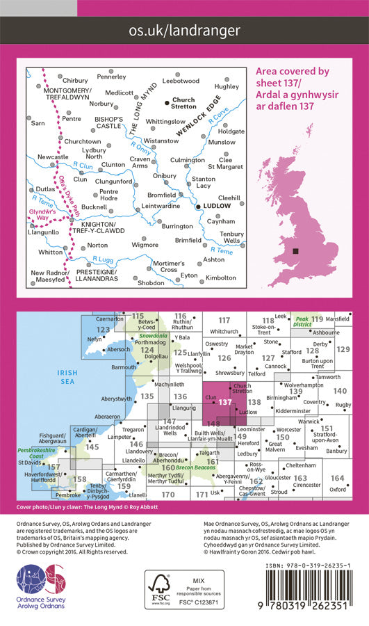 Carte topographique n° 137 - Ludlow, Church Stretton (Grande Bretagne) | Ordnance Survey - Landranger carte pliée Ordnance Survey Papier 