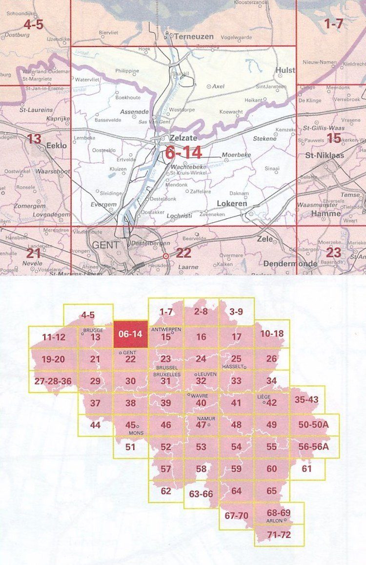 Carte topographique n° 14-06 - Zelzate (Belgique) | NGI - 1/50 000 carte pliée IGN Belgique 