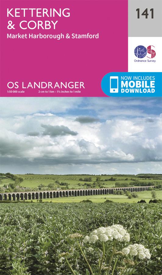 Carte topographique n° 141 - Kettering, Corby (Grande Bretagne) | Ordnance Survey - Landranger carte pliée Ordnance Survey 