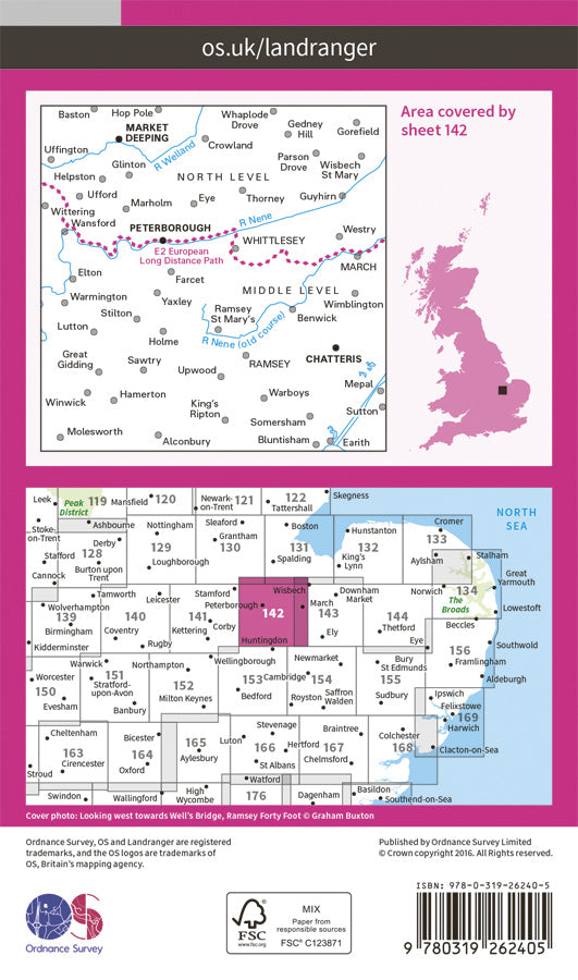 Carte topographique n° 142 - Peterborough, Market Deeping, Chatteris (Grande Bretagne) | Ordnance Survey - Landranger carte pliée Ordnance Survey Papier 