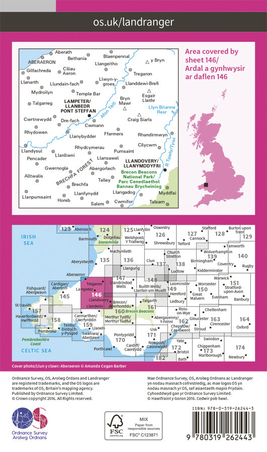 Carte topographique n° 146 - Lampeter, Llandovery (Grande Bretagne) | Ordnance Survey - Landranger carte pliée Ordnance Survey Papier 