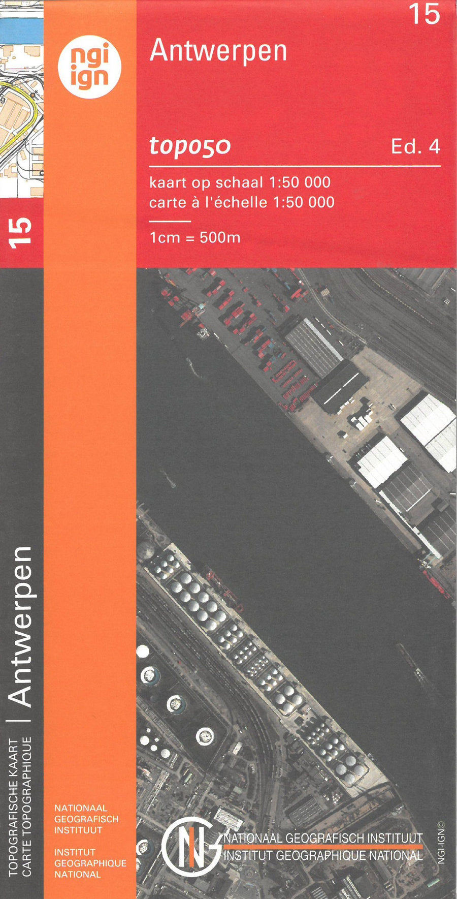 Carte topographique n° 15 - Anvers (Belgique) | NGI - 1/50 000 carte pliée IGN Belgique 