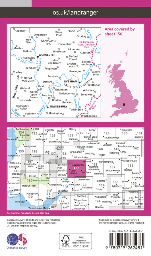 Carte topographique n° 150 - Worcester, The Malverns (Grande Bretagne) | Ordnance Survey - Landranger carte pliée Ordnance Survey Papier 