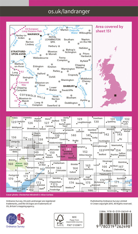 Carte topographique n° 151 - Stratford-upon-Avon (Grande Bretagne) | Ordnance Survey - Landranger carte pliée Ordnance Survey Papier 
