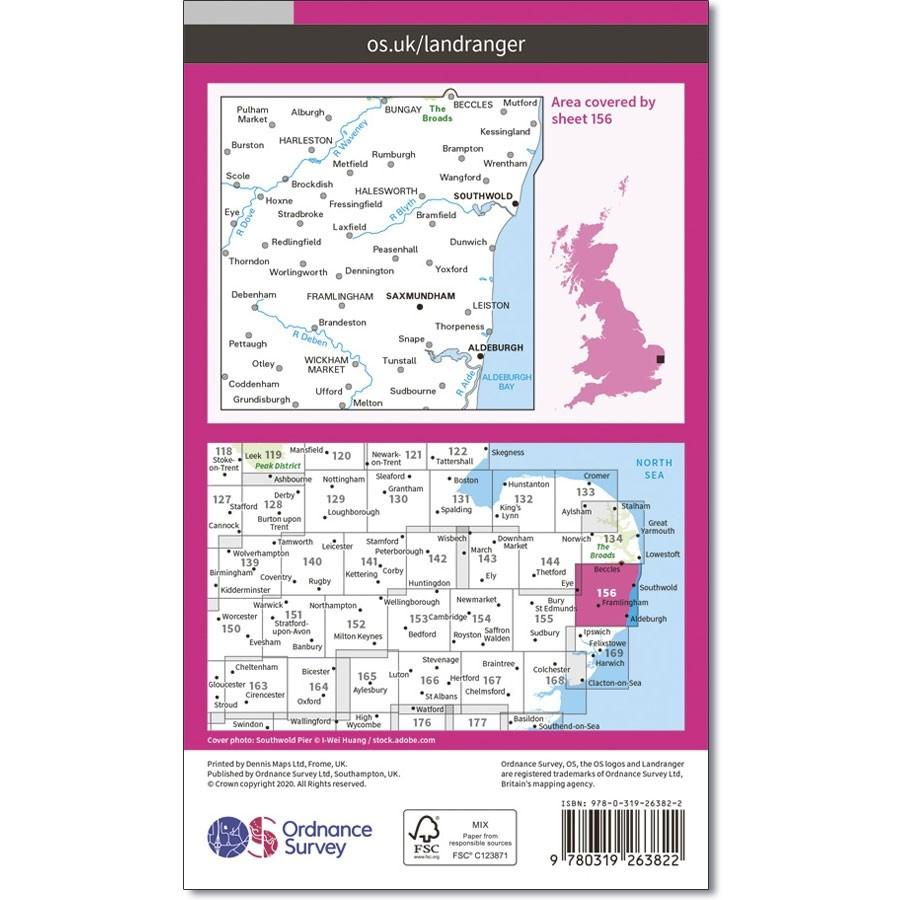 Carte topographique n° 156 - Saxmundham, Aldeburgh (Grande Bretagne) | Ordnance Survey - Landranger carte pliée Ordnance Survey 