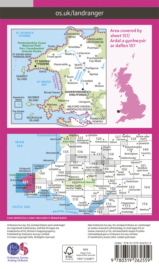 Carte topographique n° 157 - St-David's, Haverfordwest (Grande Bretagne) | Ordnance Survey - Landranger carte pliée Ordnance Survey Papier 