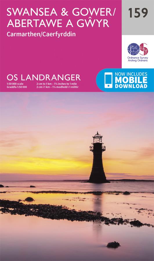 Carte topographique n° 159 - Swansea, Gower (Grande Bretagne) | Ordnance Survey - Landranger carte pliée Ordnance Survey 