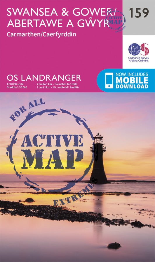 Carte topographique n° 159 - Swansea, Gower (Grande Bretagne) | Ordnance Survey - Landranger carte pliée Ordnance Survey Plastifiée 