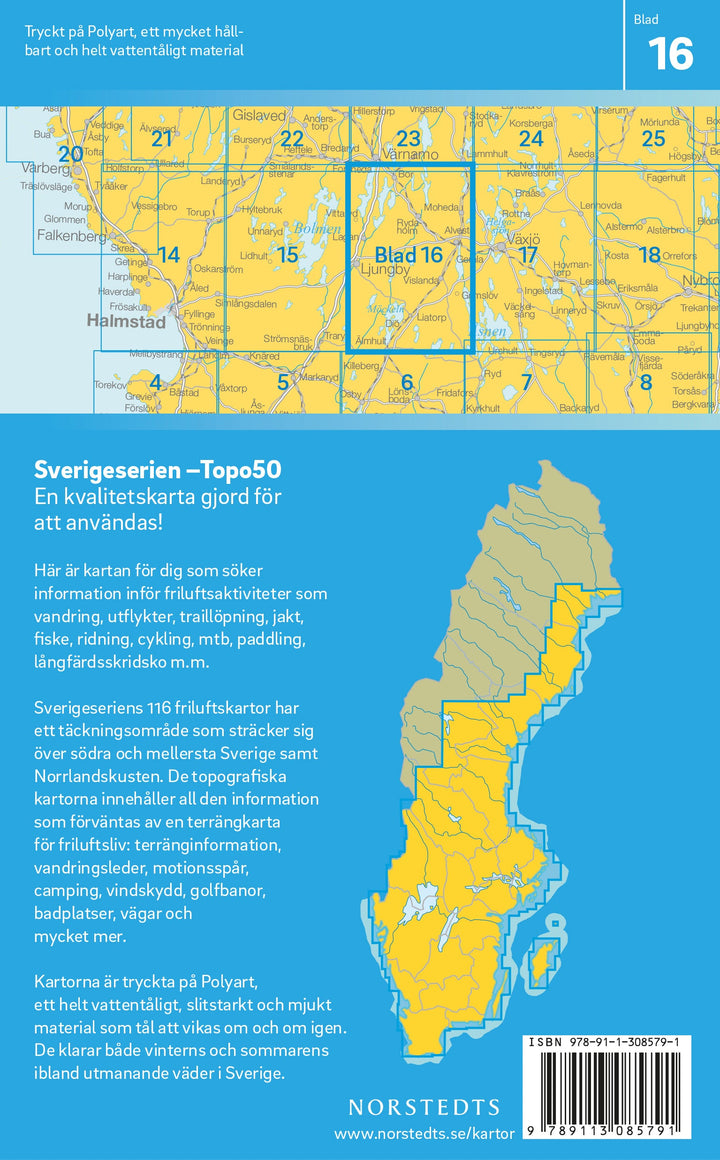 Carte topographique n° 16 - Ljungby (Suède) | Norstedts - Sverigeserien carte pliée Norstedts 